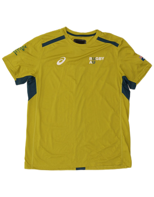 Asics Mens Graphic T-Shirt Top 2XL Yellow Colourblock Polyester