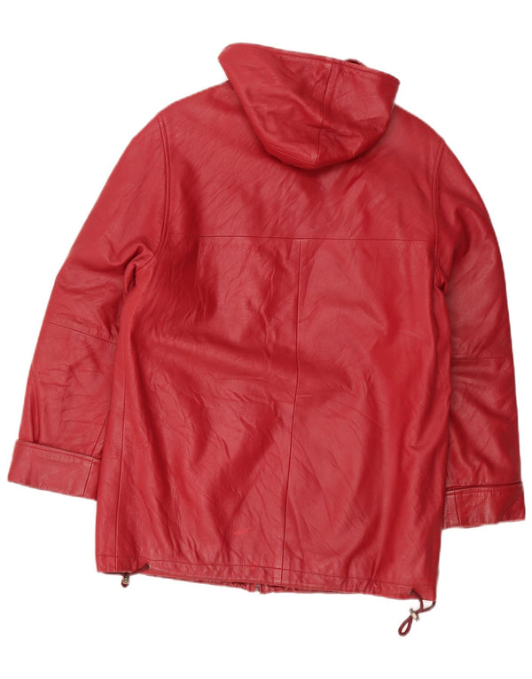 Vintage Womens Hooded Leather Coat UK 12 Medium Red