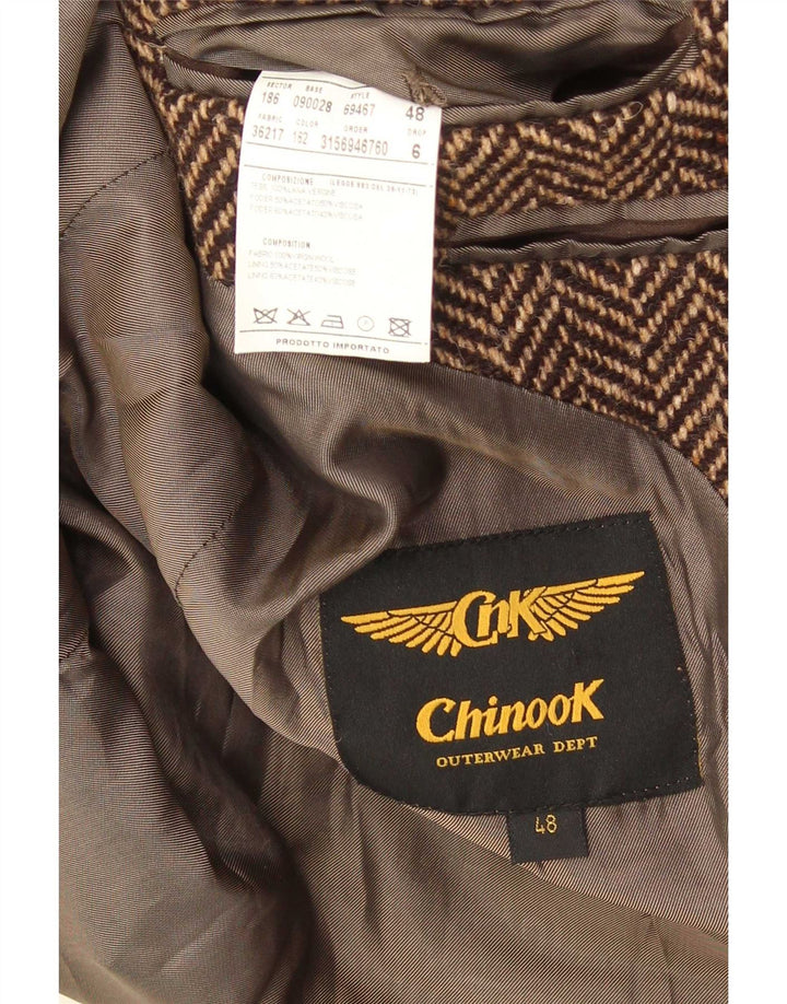 Chinook Mens Double Breasted Coat IT 48 Medium Brown Herringbone