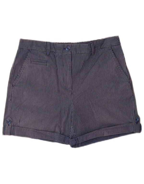 Marks & Spencer Womens Chino Shorts UK 12 Medium W32 Blue Striped Cotton