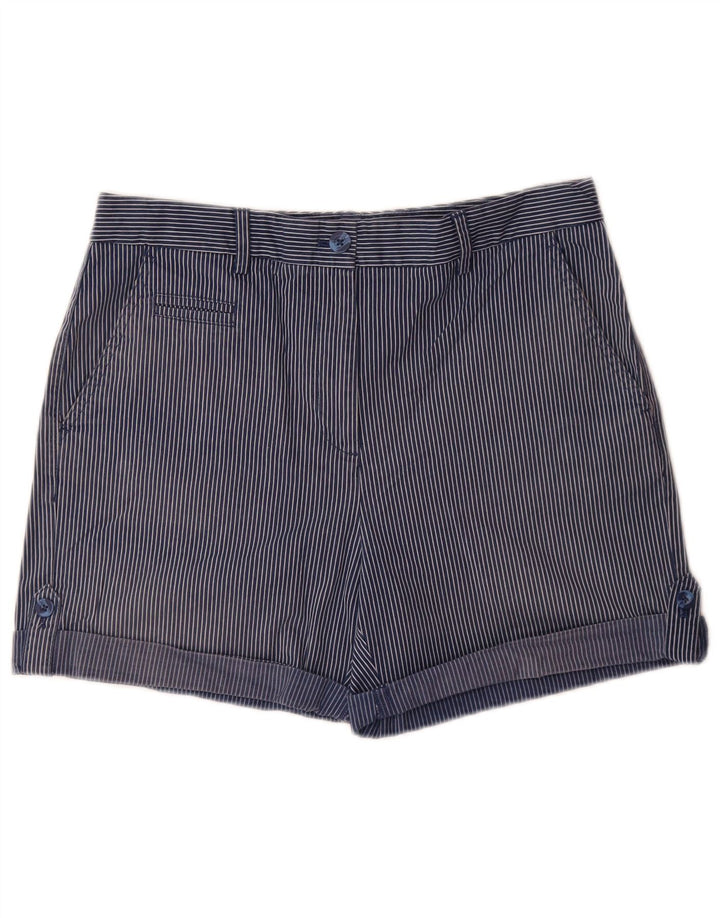 Marks & Spencer Womens Chino Shorts UK 12 Medium W32 Blue Striped Cotton