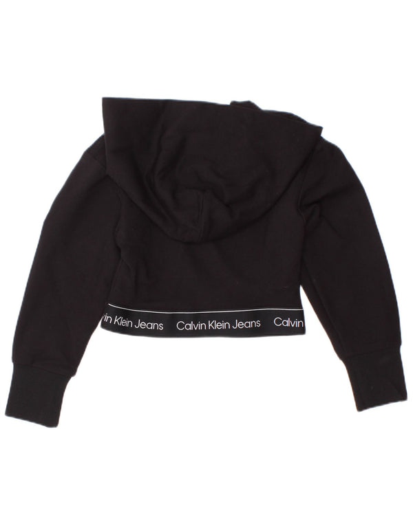 Calvin Klein Girls Crop Graphic Hoodie Jumper 3-4 Years Black Viscose