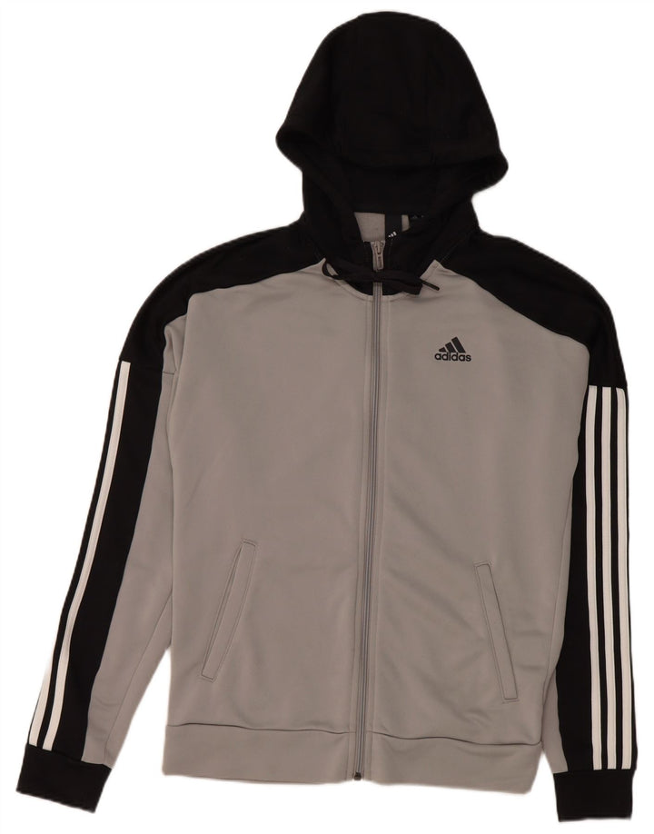 Adidas Mens Zip Hoodie Sweater Small Grey Colourblock Polyester