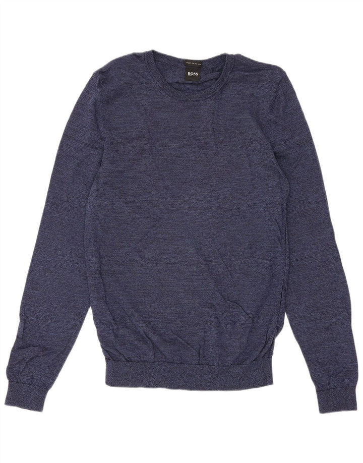 Hugo Boss Mens Crew Neck Jumper Sweater Medium Navy Blue Wool