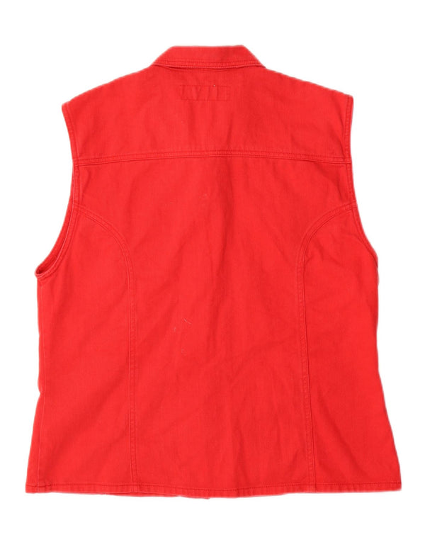 Vintage Womens Denim Gilet UK 16 Large Red Cotton