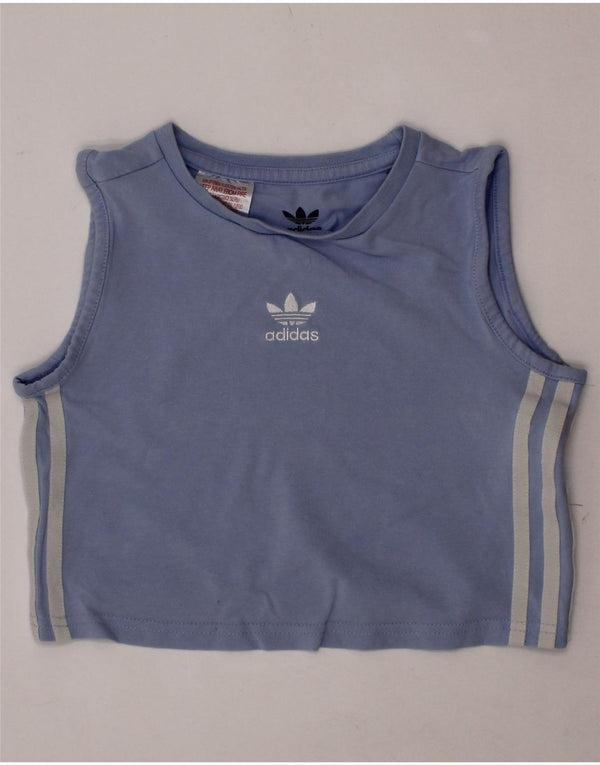 ADIDAS Girls Crop Vest Top 9-10 Years Blue Cotton