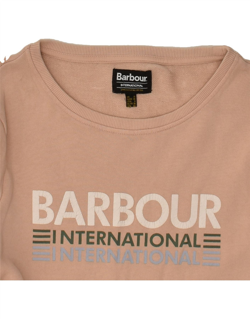 BARBOUR Womens Graphic Sweatshirt Jumper UK 10 Small Beige Cotton | Vintage Barbour | Thrift | Second-Hand Barbour | Used Clothing | Messina Hembry 