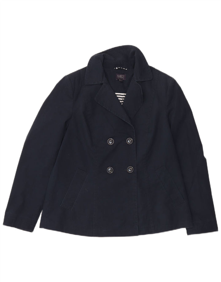Marks & Spencer Womens Pea Coat UK 10 Small  Navy Blue Cotton