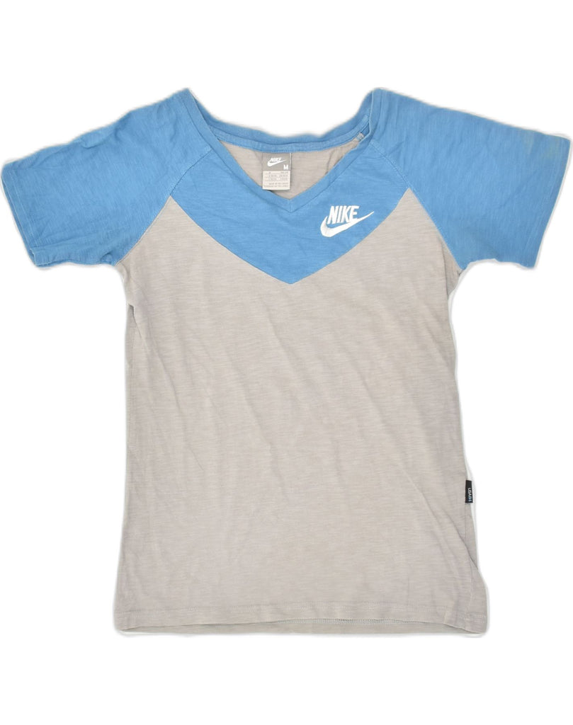 NIKE Womens T-Shirt Top UK 12 Medium Blue Colourblock Cotton | Vintage Nike | Thrift | Second-Hand Nike | Used Clothing | Messina Hembry 