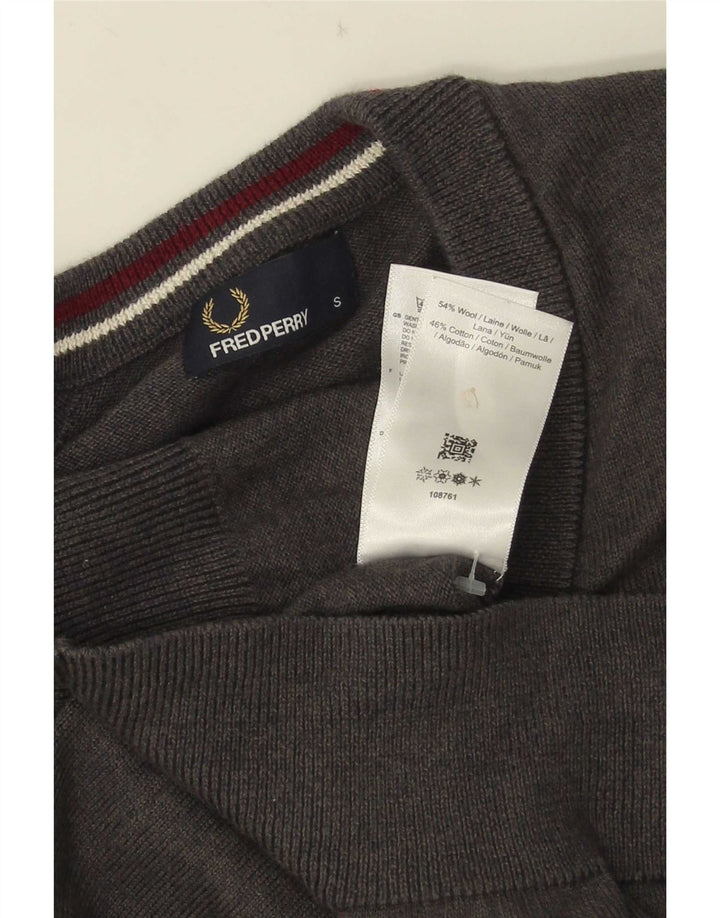 Fred Perry Mens Cardigan Sweater Small Grey Wool