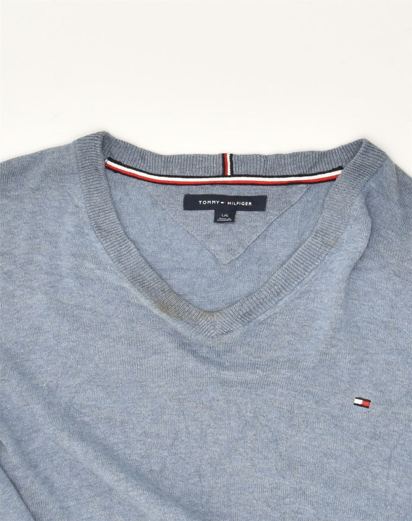 TOMMY HILFIGER Mens V-Neck Jumper Sweater Large Blue Cotton | Vintage Tommy Hilfiger | Thrift | Second-Hand Tommy Hilfiger | Used Clothing | Messina Hembry 