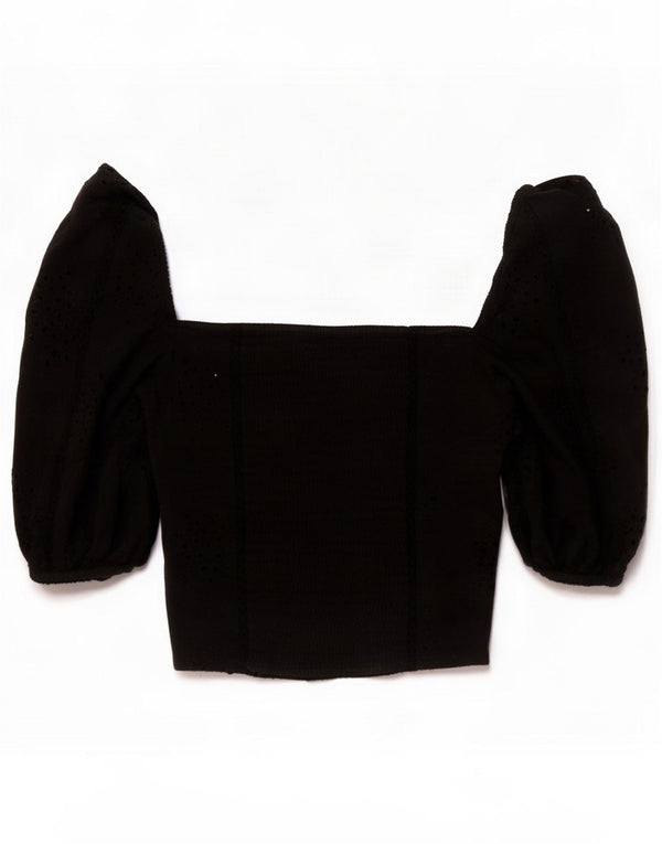 Zara Womens 3/4 Sleeve Crop Off Shoulder Top UK 6 XS Black
