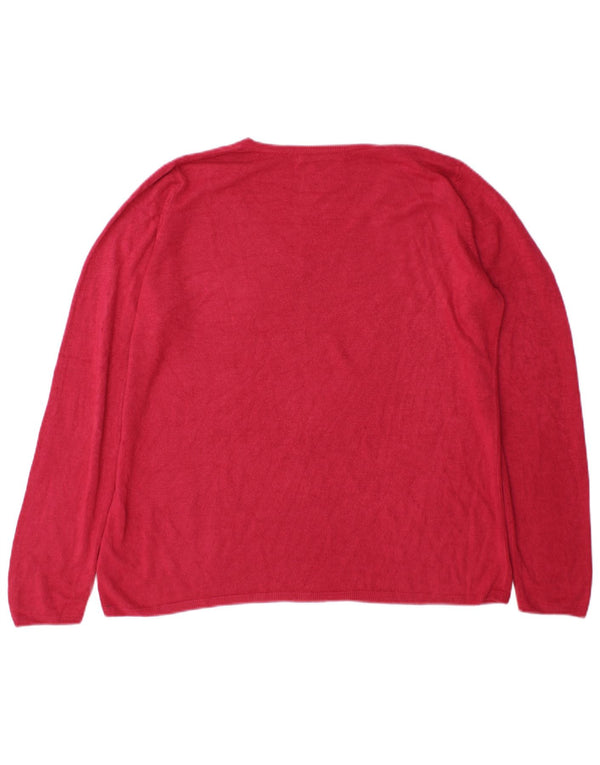 Marks & Spencer Womens V-Neck Jumper Sweater UK 20 2XL Red Acrylic
