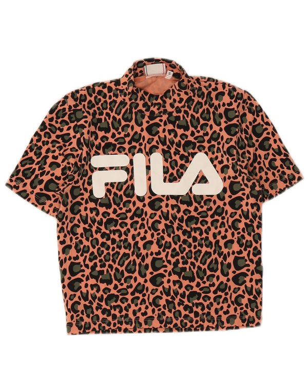 Fila Womens Crop Graphic T-Shirt Top UK 8 Small Pink Animal Print Cotton