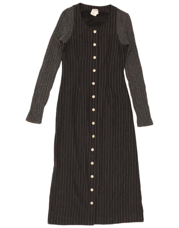Dolce & Gabbana Womens Long Sleeve Maxi Dress IT 42 Medium Grey Pinstripe