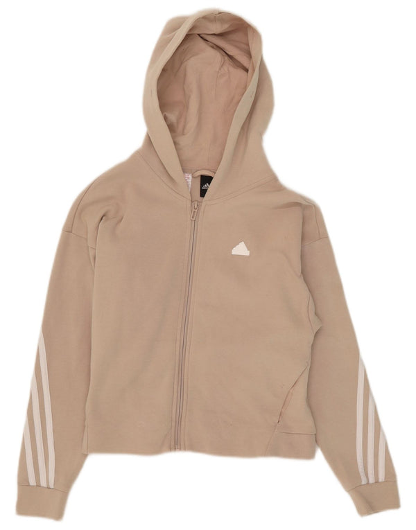 Adidas Girls Crop Zip Hoodie Sweater 11-12 Years Beige Cotton