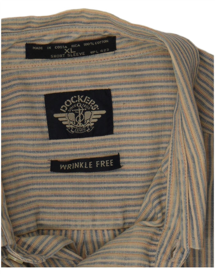 DOCKERS Mens Short Sleeve Shirt XL Grey Striped Cotton