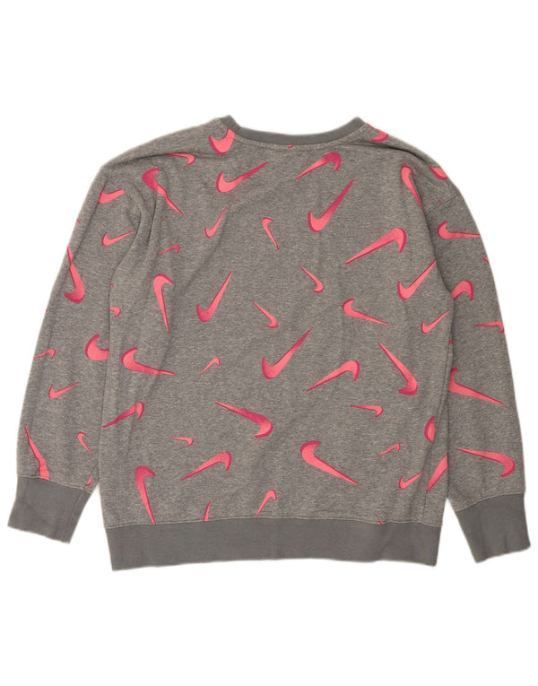 NIKE Girls Graphic Sweatshirt Jumper 13-14 Years XL Grey Geometric