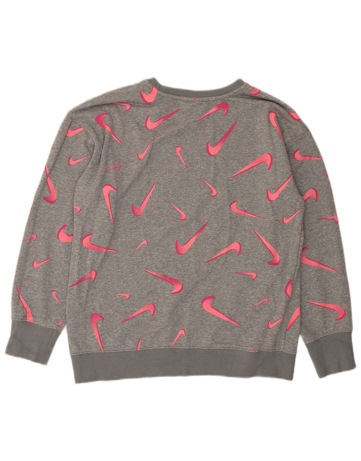 NIKE Girls Graphic Sweatshirt Jumper 13-14 Years XL Grey Geometric