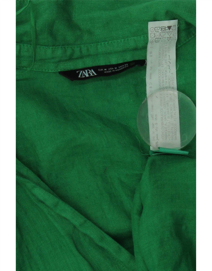 Zara Womens Shirt UK 14 Medium Green Linen