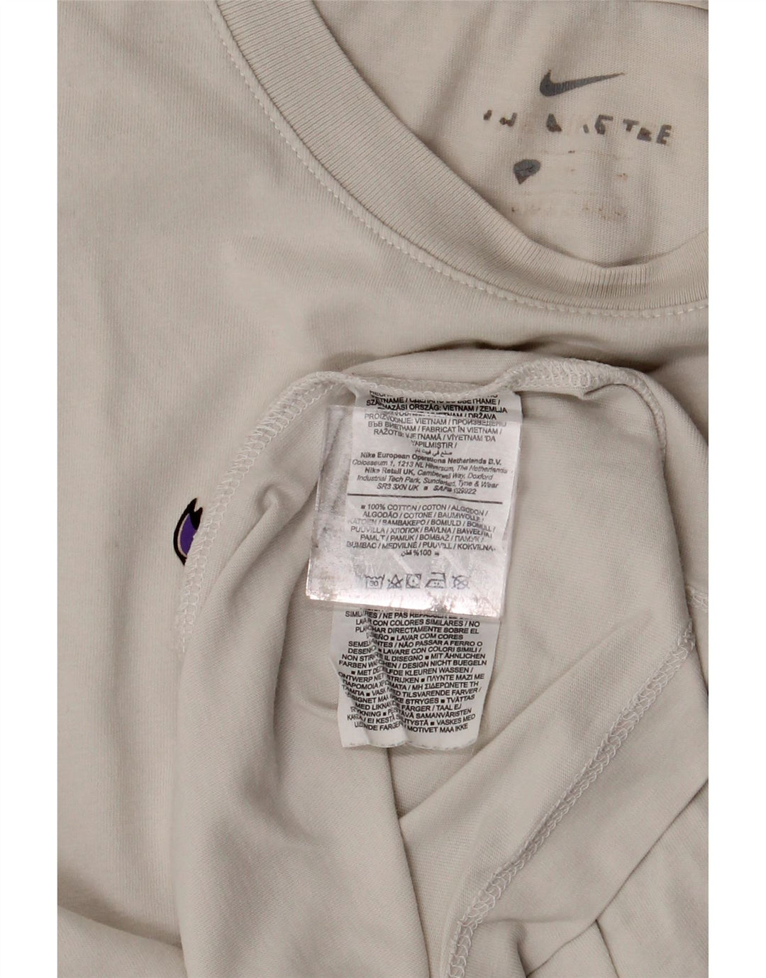 NIKE Mens Graphic T-Shirt Top Large Off White Cotton