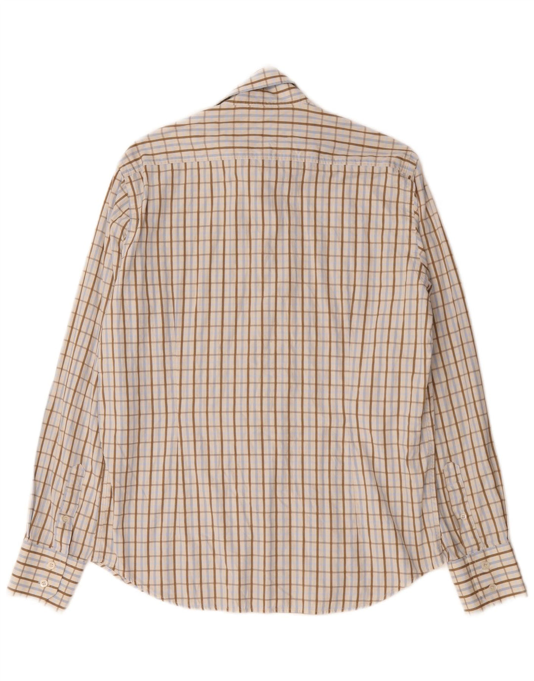 Ted Baker Mens Shirt Size 3 Medium Beige Check Cotton