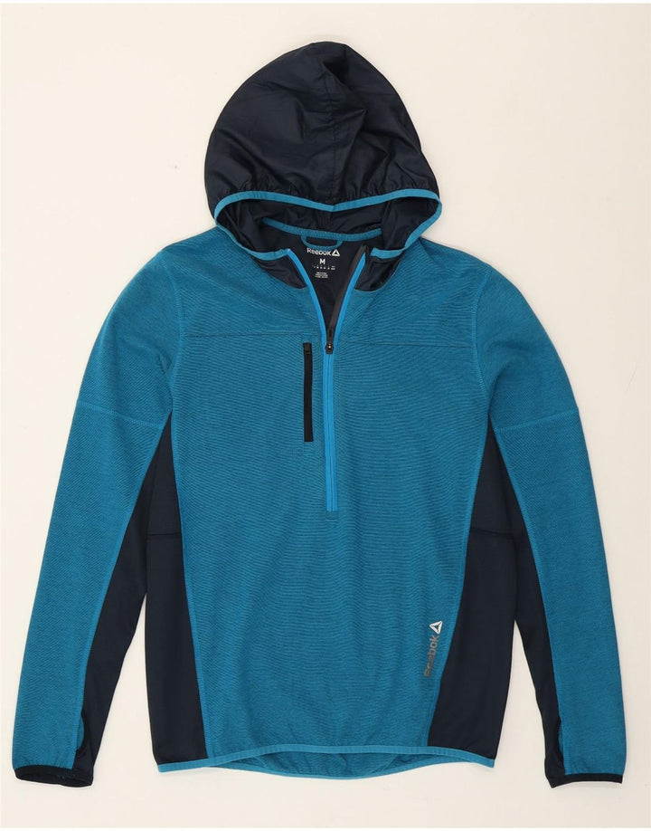 Reebok Mens 1/4 Zip Hoodie Jumper Medium Blue Polyester