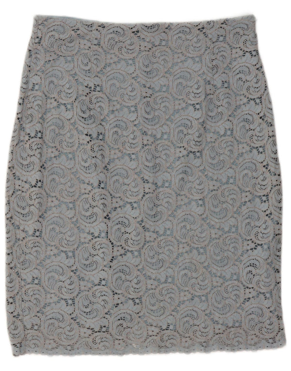 Zara Womens Lace Pencil Skirt Large W30 Grey Paisley Cotton