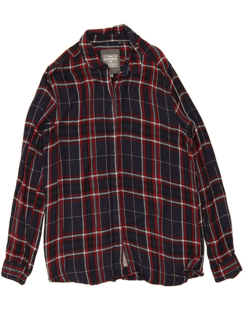 SUPERDRY Womens Flannel Shirt UK 14 Medium Navy Blue Check Viscose Vintage Superdry and Second-Hand Superdry from Messina Hembry 