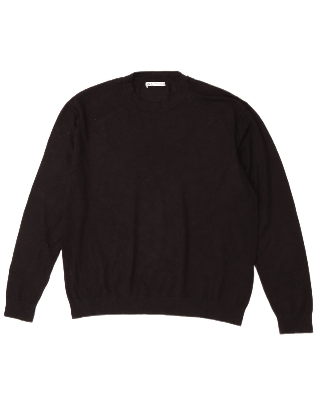 Zara Mens Crew Neck Jumper Sweater Medium Black Viscose