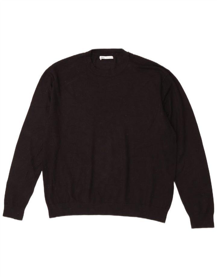 Zara Mens Crew Neck Jumper Sweater Medium Black Viscose