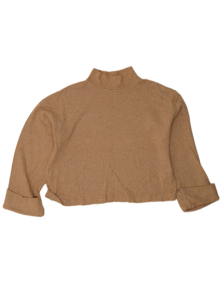 Zara Womens Crop Oversized Top Long Sleeve UK 14 Medium Beige