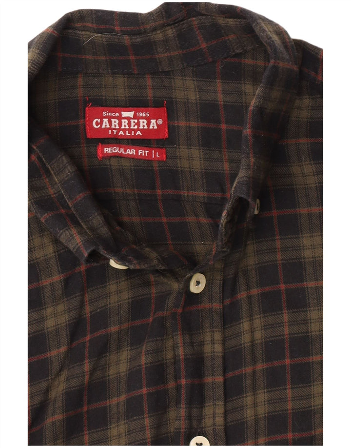 Carrera Mens Regular Fit Flannel Shirt Large Khaki Check