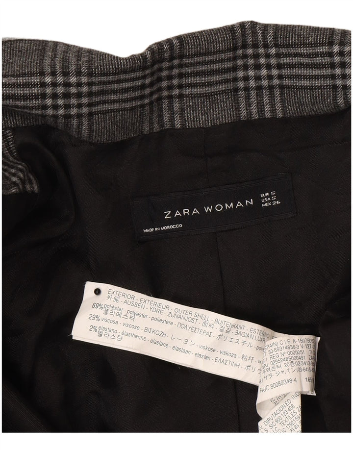 Zara Womens Double Breasted Blazer Jacket UK 10 Small Grey Check Polyester