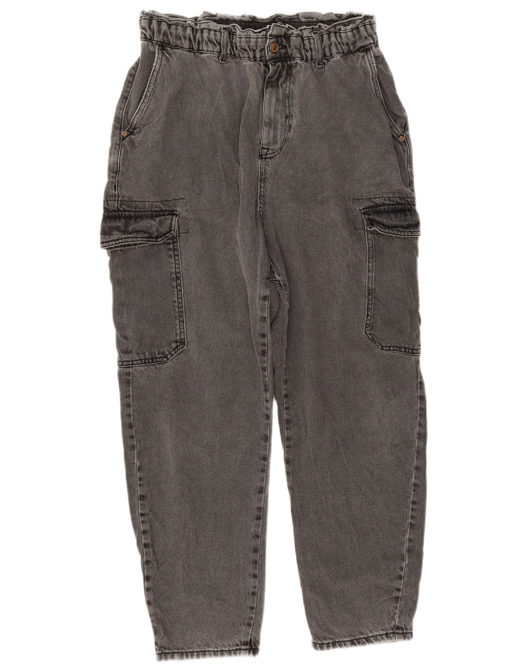 Zara Womens Crop Cargo Loose Jeans EU 40 Medium W32 L25 Grey Cotton