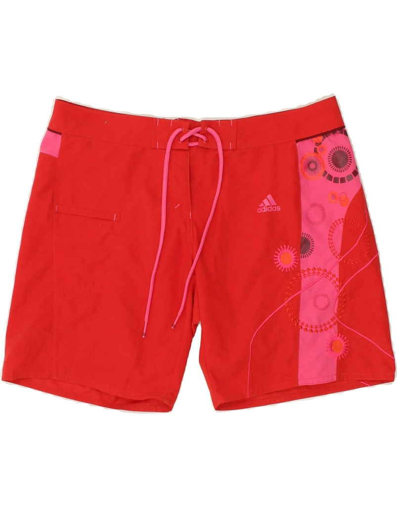 ADIDAS Womens Graphic Swimming Shorts UK 10 Small Red Polyester | Vintage Adidas | Thrift | Second-Hand Adidas | Used Clothing | Messina Hembry 