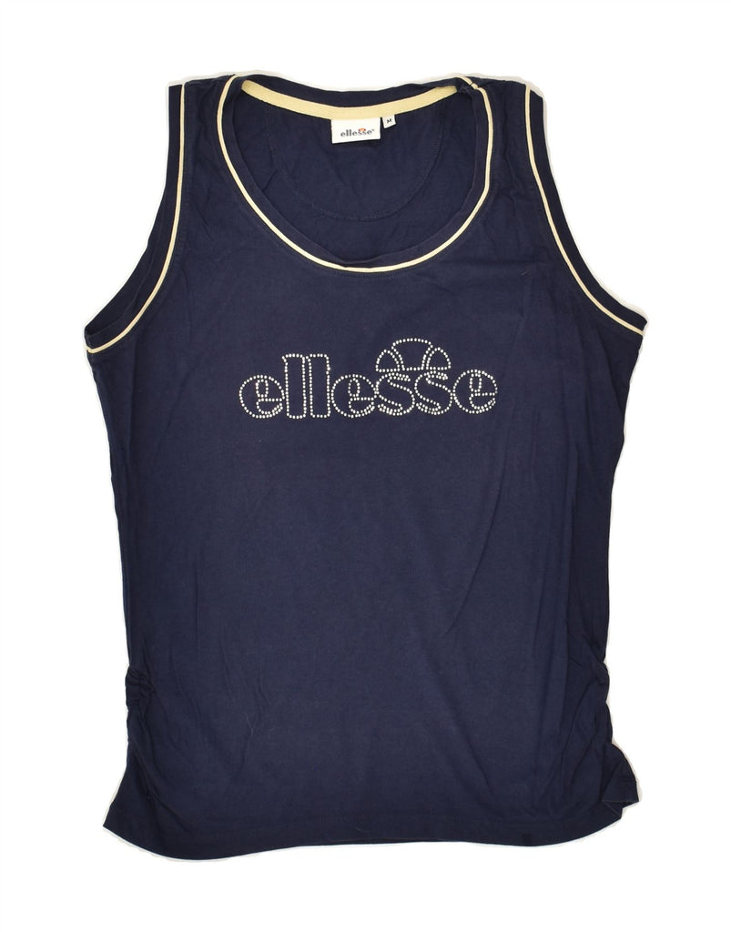 ELLESSE Womens Graphic Vest Top UK 12 Medium Navy Blue | Vintage Ellesse | Thrift | Second-Hand Ellesse | Used Clothing | Messina Hembry 