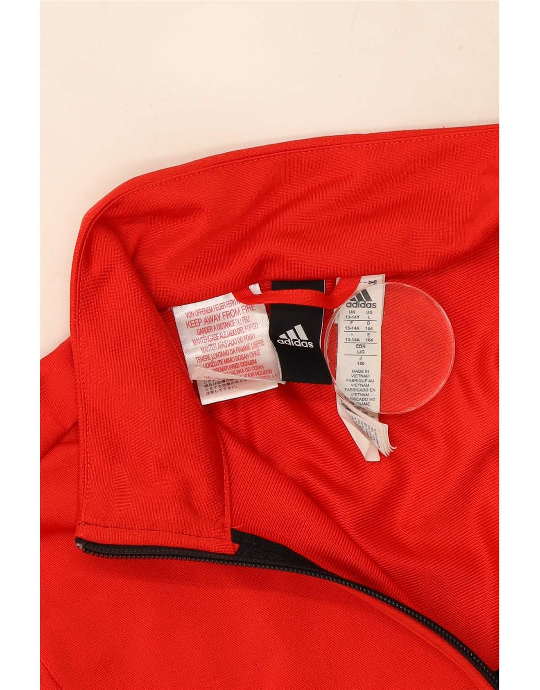 Adidas Boys Tracksuit Top Jacket 13-14 Years Red Colourblock Polyester