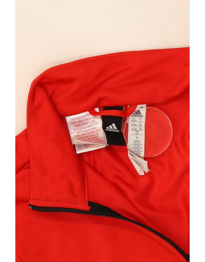 Adidas Boys Tracksuit Top Jacket 13-14 Years Red Colourblock Polyester