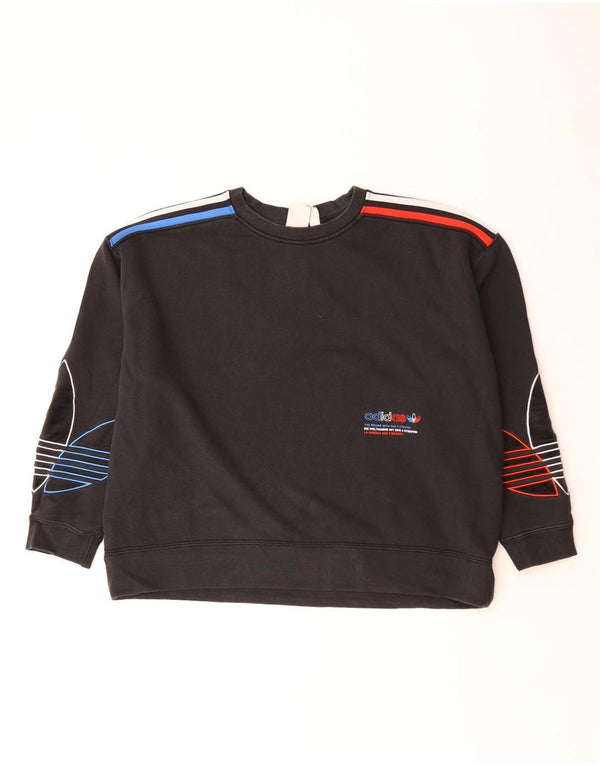 Adidas Womens Three Stripes Sweatshirt Jumper UK 14 Large Black