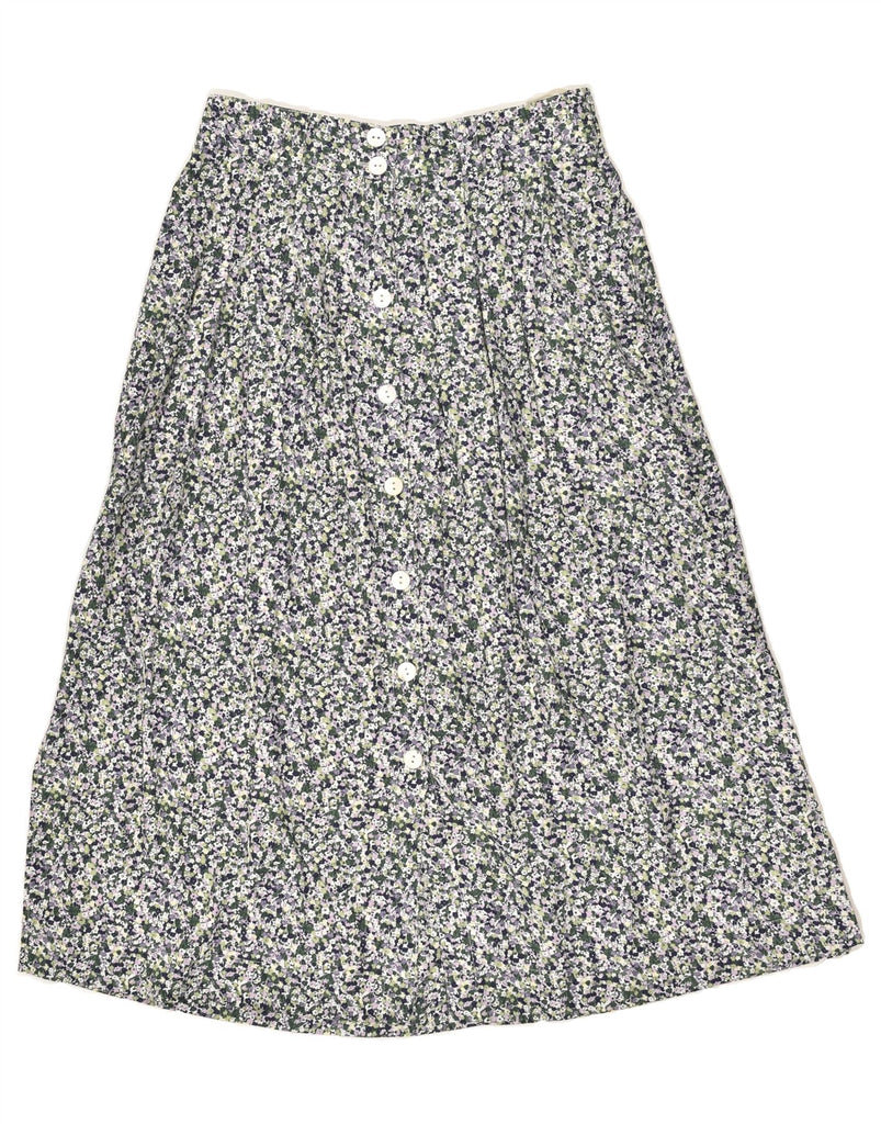 VINTAGE Womens Flared Skirt W30 Medium  Grey Floral Viscose | Vintage Vintage | Thrift | Second-Hand Vintage | Used Clothing | Messina Hembry 