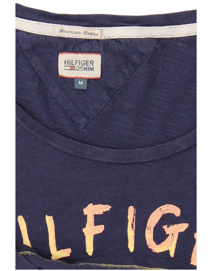 TOMMY HILFIGER Womens Graphic T-Shirt Top UK 12 Medium Navy Blue
