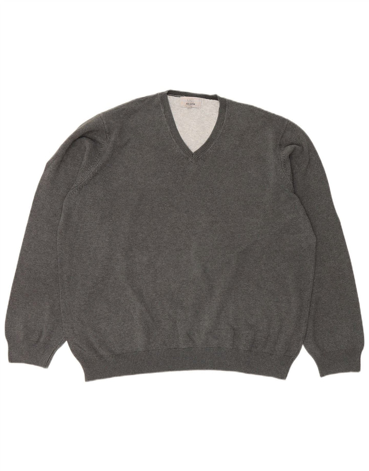 Marks & Spencer Mens V-Neck Jumper Sweater 2XL Grey Cotton