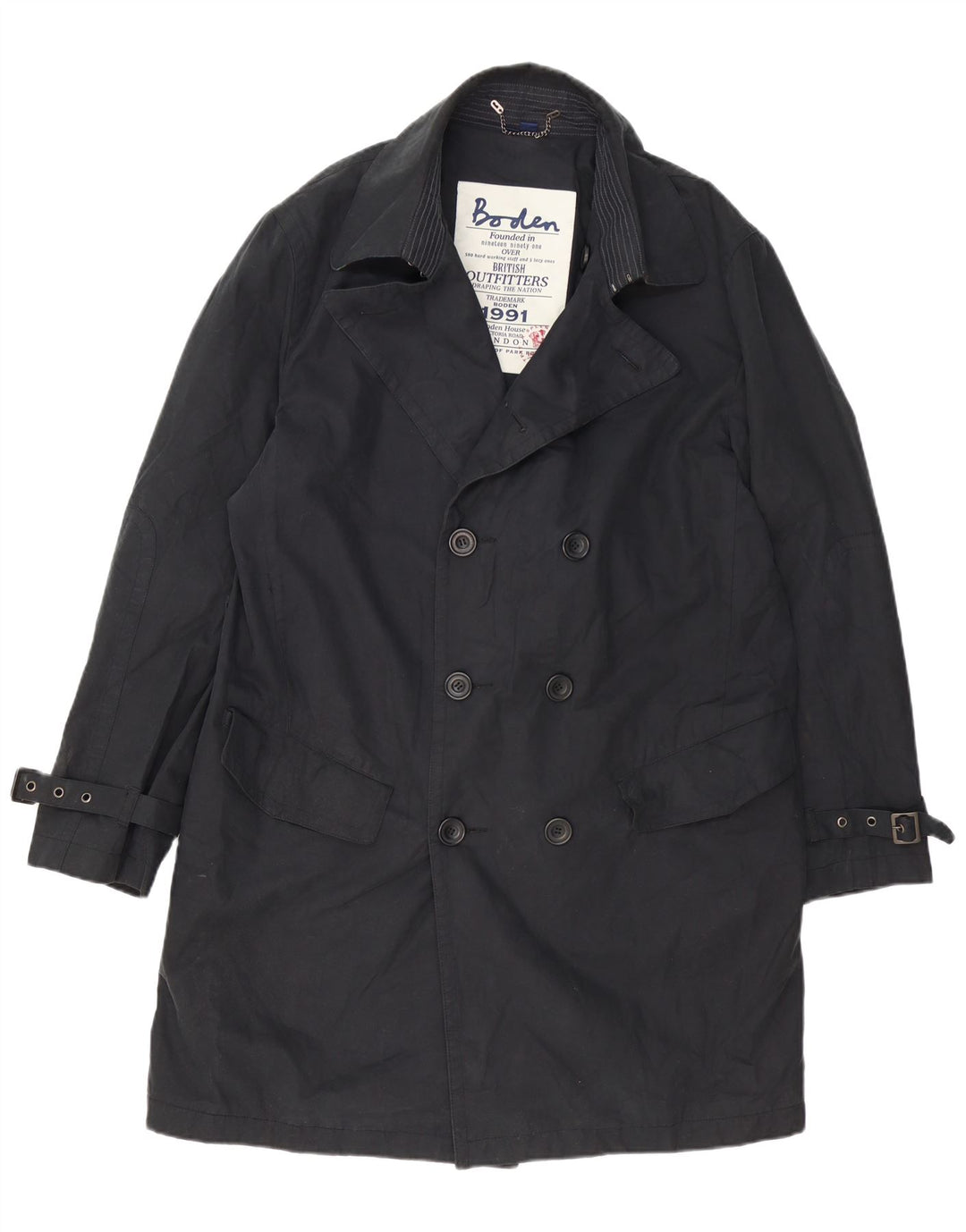 BODEN Mens Trench Coat UK 40 Large Black Cotton