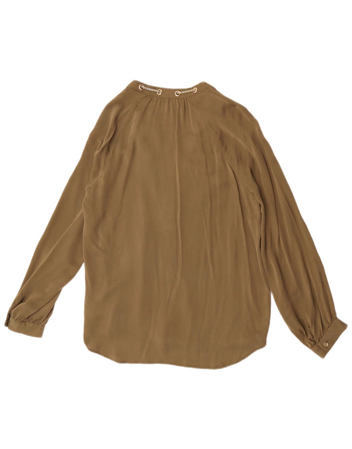 Michael Kors Womens Long Sleeve Blouse Top UK 16 Large Khaki Silk