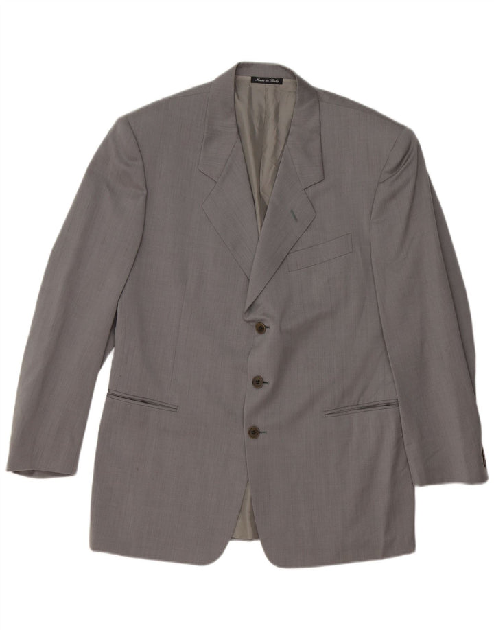 PAL ZILERI Mens 3 Button Blazer Jacket IT 50 Large Grey Virgin Wool
