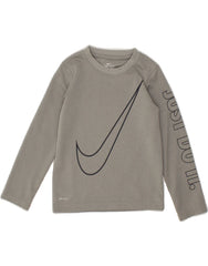 NIKE Boys Dri Fit Graphic Top Long Sleeve 3-4 Years Grey Polyester