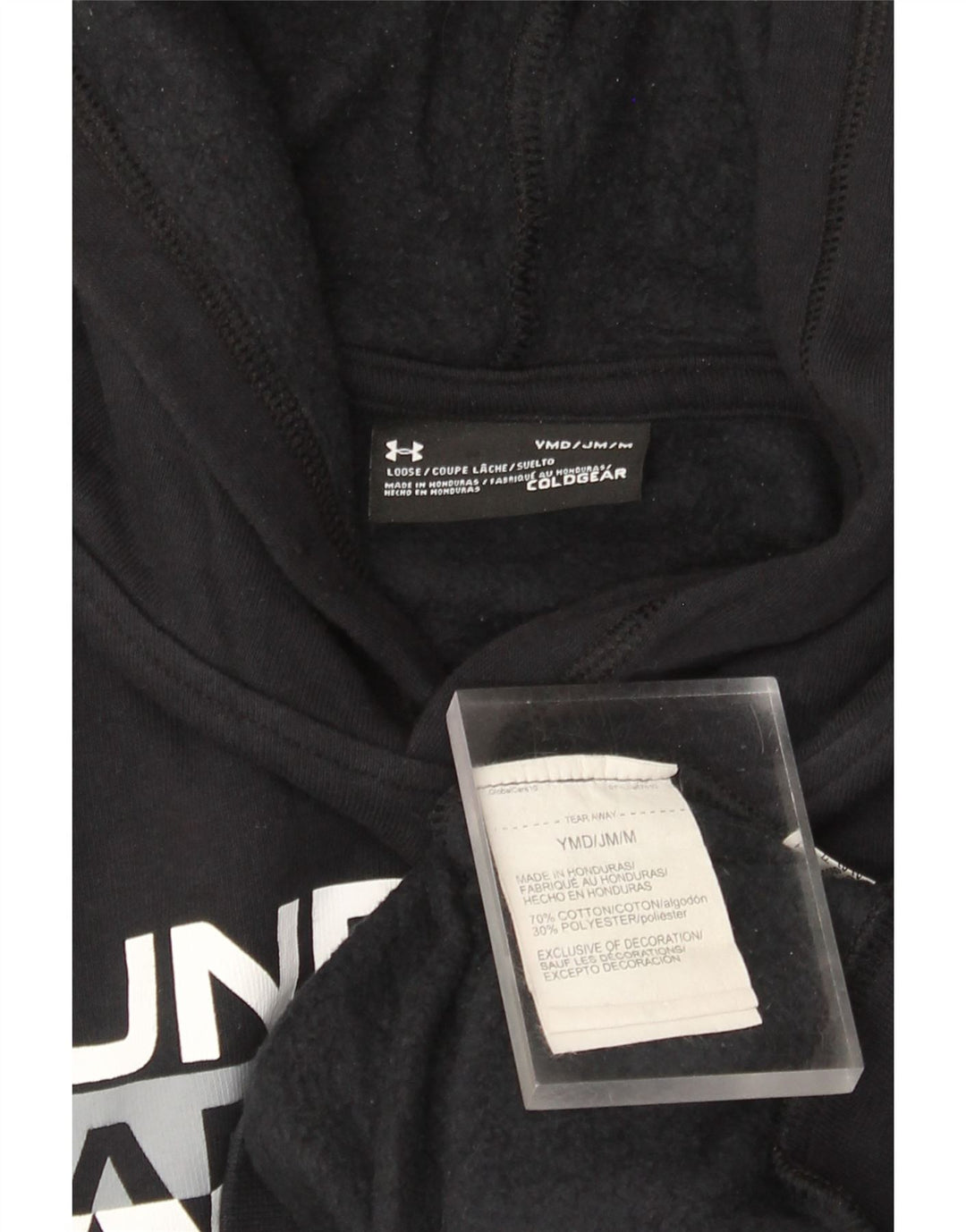 Under Armour Girls Cold Gear Graphic Hoodie Jumper 9-10 Years Medium Black