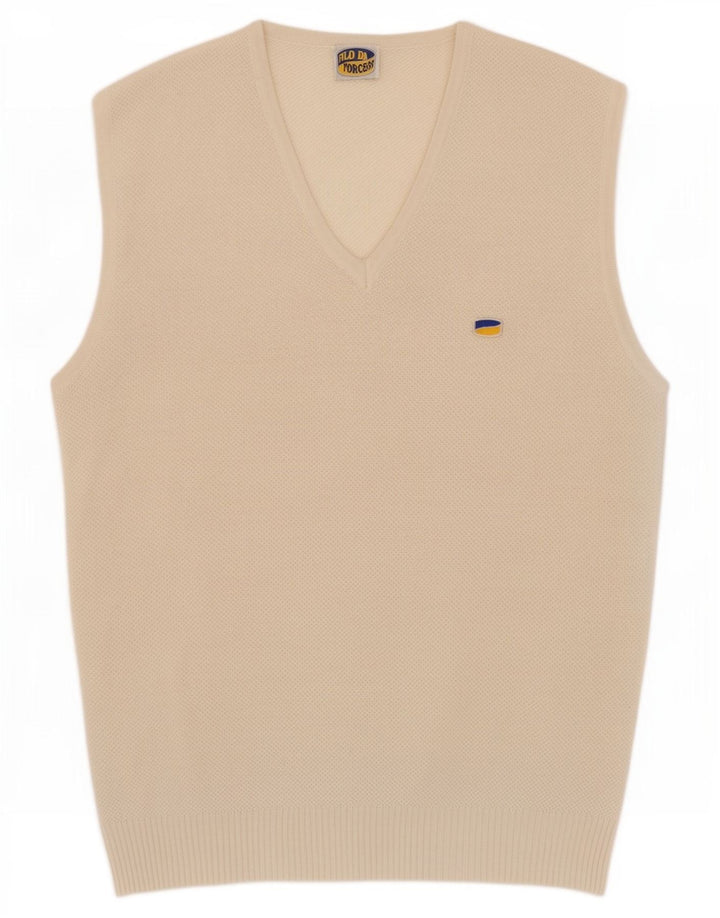 Vintage Mens Vest Tank Top Medium Off White