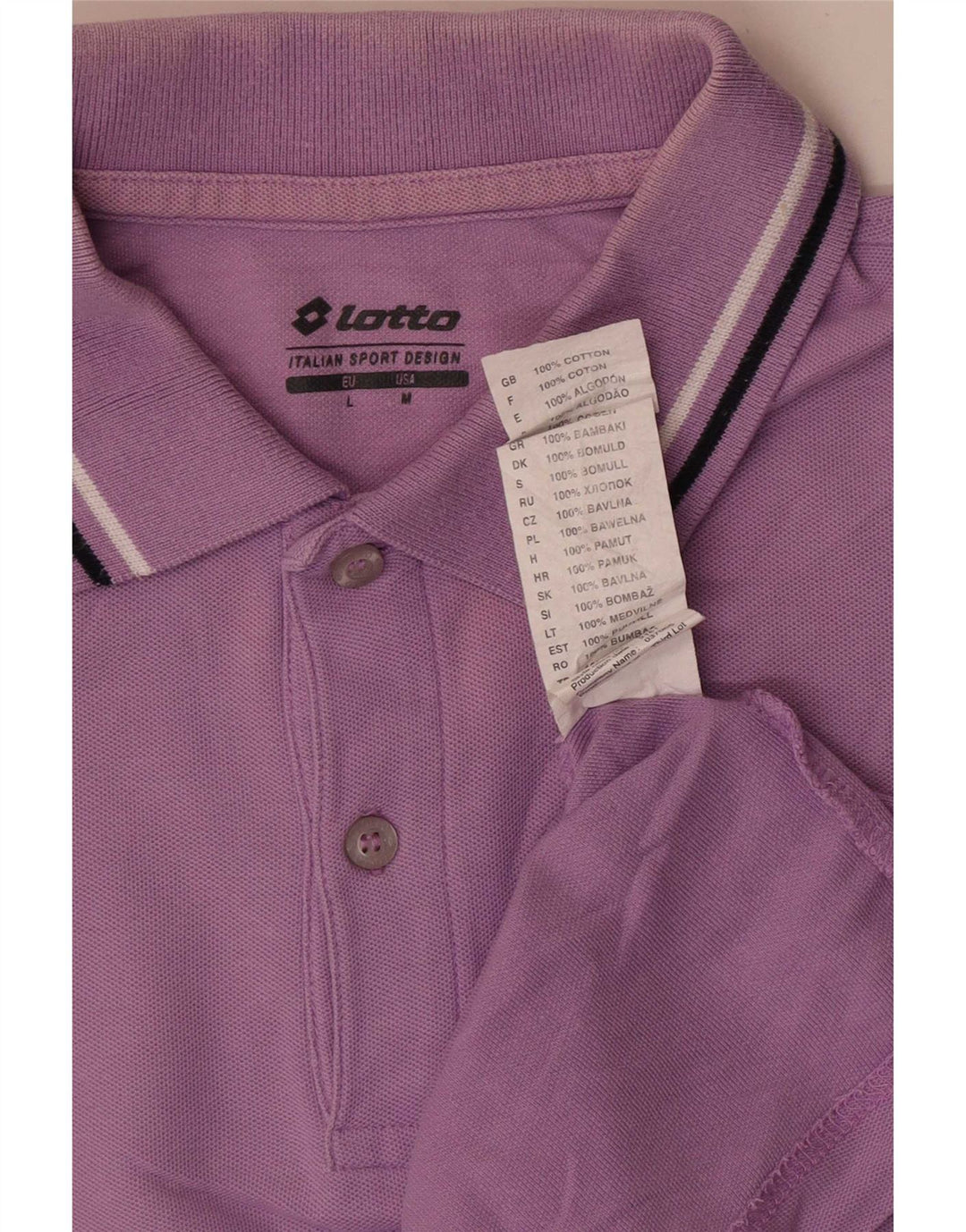 Lotto Mens Polo Shirt Medium Purple Striped Cotton